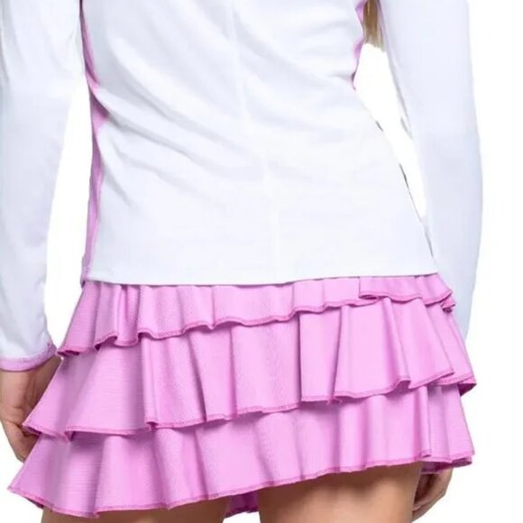 Womens Pink Tiered Lucky in Love  Tennis Skirt, S - Picture 2 of 8